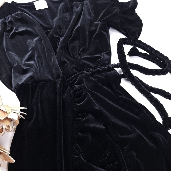 New Misa Los Angeles Black Viscose Velvet Wrap Ruffled Maxi Dress Sz Xs - Picture 6 of 13